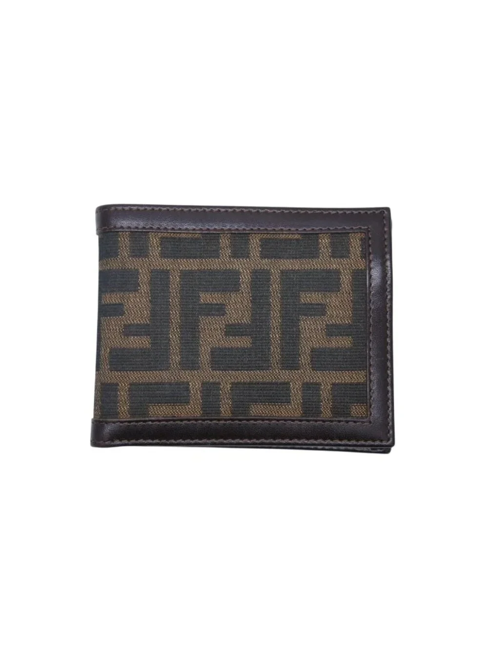 Fendi Zucca Pattern Bifold Wallet Compact Canvas Leather Brown